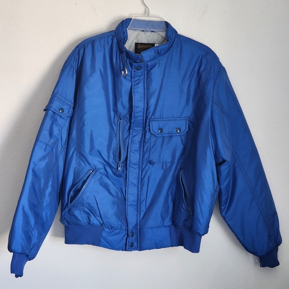 Swingster Blue Lined Pockets Zip Front Men's Jacket USA Made Sz XL (EUC)